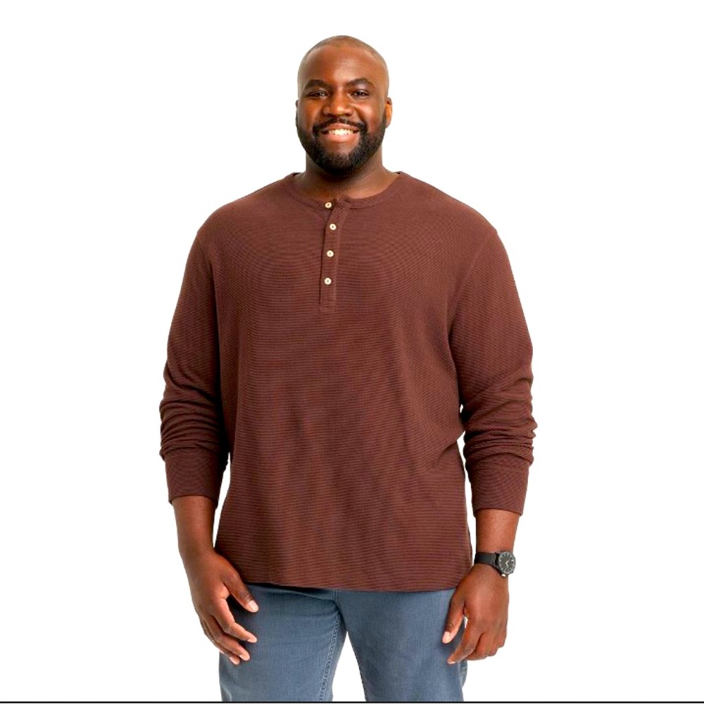 Stanley tools henley t-shirt mens Large maroon red long sleeve pocket NWT!
